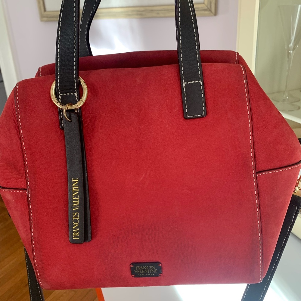 Frances Valentine "Sabrina" Satchel in Red Nubuck w/ Chocolate 🍫Accents